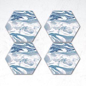 Blue Marble Hexagonal Coaster Set