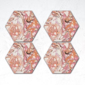 Pink Marble Hexagonal Coaster Set
