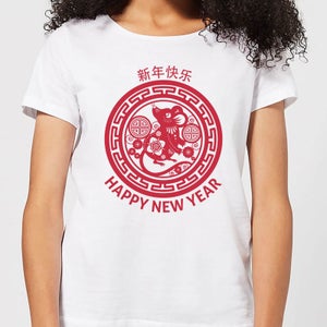 Year Of The Rat Decorative Circle Red Women's T-Shirt - White