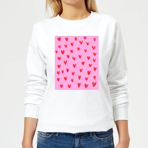 Hand Drawn Red Heart Pattern Women's Sweatshirt - White