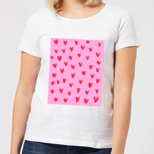 Hand Drawn Red Heart Pattern Women's T-Shirt - White