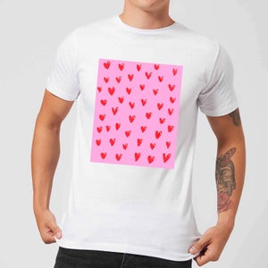 Hand Drawn Red Heart Pattern Men's T-Shirt - White