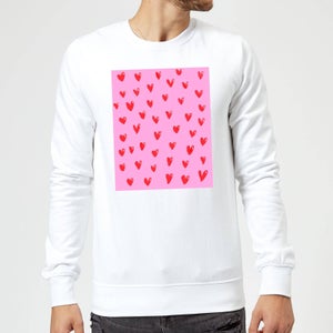 Hand Drawn Red Heart Pattern Sweatshirt - White
