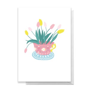 Tea Cup Lillies Greetings Card