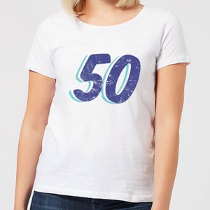 50 Distressed Women's T-Shirt - White