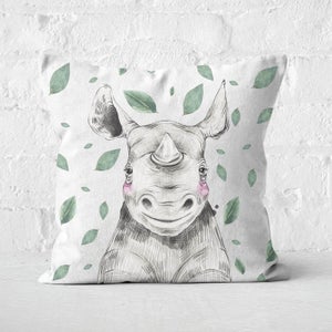Rhino And Leaves Square Cushion