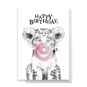 Happy Birthday Lion Cub Pink Bubblegum Greetings Card