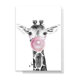 Giraffe Pink Bubblegum Greetings Card