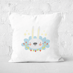 Pressed Flowers Easter Bunny Square Cushion