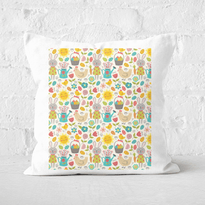 Pressed Flowers Spring Easter Egg Hunt Square Cushion