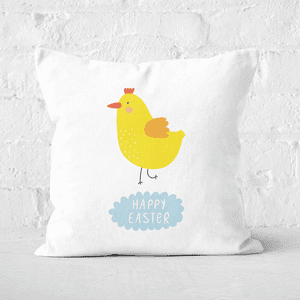Pressed Flowers Happy Easter Chick Square Cushion