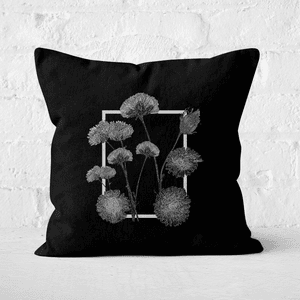 Pressed Flowers Monochrom Framed Sketched Flowers Square Cushion