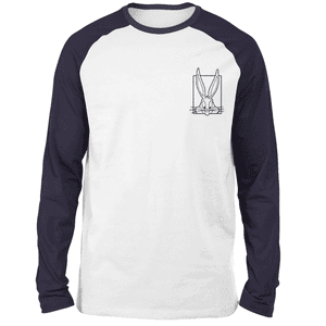 Looney Tunes Bugs Bunny Embroidered Unisex Long Sleeved Raglan T-Shirt - White/Navy