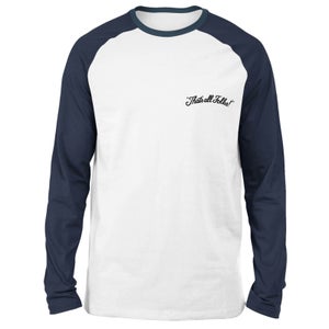 Looney Tunes That's All Folks Embroidered Unisex Long Sleeved Raglan T-Shirt - White/Navy