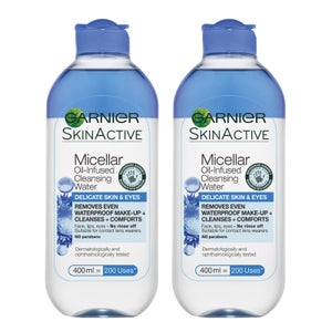 Garnier Micellar Water Facial Cleanser Delicate Skin and Eyes 400ml Duo Pack