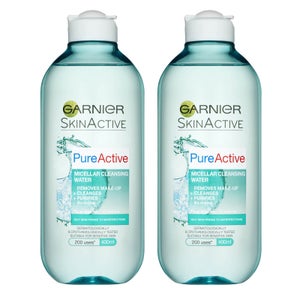 Garnier Pure Active Micellar Water Facial Cleanser Oily Skin 400ml Duo Pack