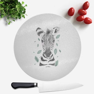 Pressed Flowers Zebra And Leaves Round Chopping Board