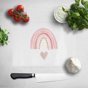 Pink Heart And Rainbow Chopping Board
