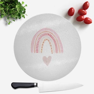 Pink Heart And Rainbow Round Chopping Board