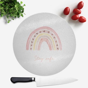 Stay Safe Pink Heart Round Chopping Board