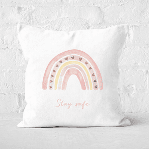 Stay Safe Pink Heart Square Cushion