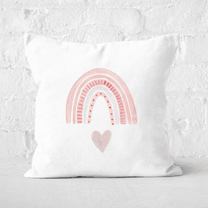 Pink Heart And Rainbow Square Cushion