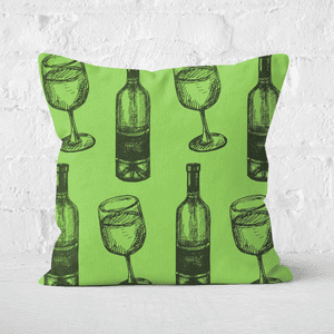 White Wine And Bottle Square Cushion