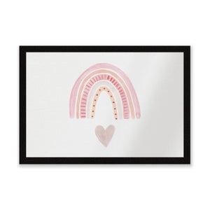 Pink Heart And Rainbow Entrance Mat