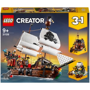 LEGO 31109 Creator 3-in-1 Piratenschip, Herberg en Doodshoofd Eiland Bouwset voor Kinderen van 9 Jaar en Ouder