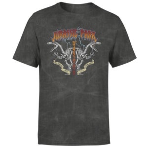 T-Shirt Jurassic Park Raptor Twinz - Grigio Scuro Acid Wash - Unisex