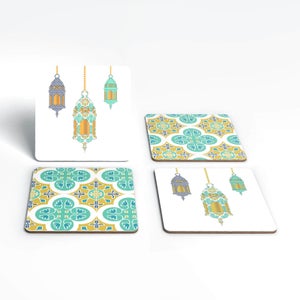 Eid Mubarak Lamps And Print Coaster Set