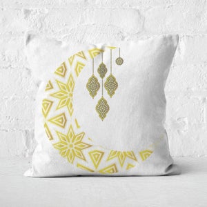 Eid Mubarak Patterned Moon And Lamps Square Cushion