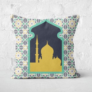 Eid Mubarak Floral Geometric Print With Window Square Cushion