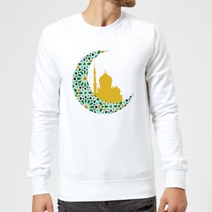 Eid Mubarak Patterned Moon And Golden Skyline Sweatshirt - White