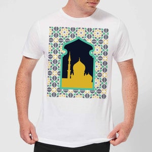 Eid Mubarak Earth Tone Print And Window Frame Men's T-Shirt - White