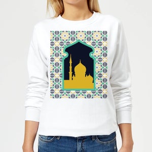 Eid Mubarak Earth Tone Print And Window Frame Women's Sweatshirt - White