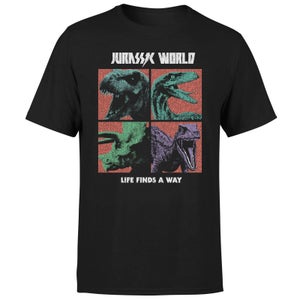 Jurassic Park World Four Colour Faces Men's T-Shirt - Zwart