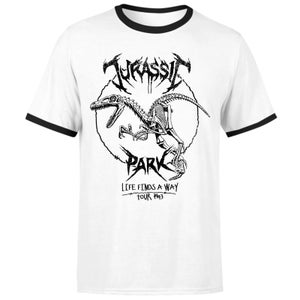 T-shirt Jurassic Park Raptor Drawn Ringer - Blanc/Noir - Unisexe