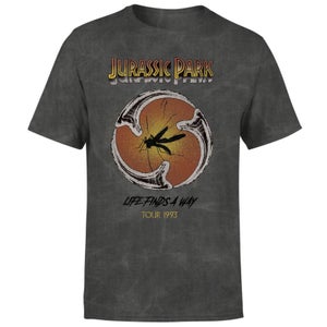 T-Shirt Jurassic Park Life Finds A Way Tour - Nero Acid Wash - Unisex