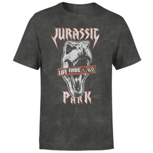 T-Shirt Jurassic Park Rex Punk - Nero Acid Wash - Unisex