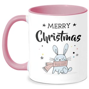 Merry Christmas Rabbit Mug - White/Pink