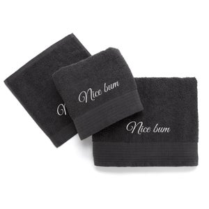 Nice Bum Cotton Embroidered Towel Bale - Grey