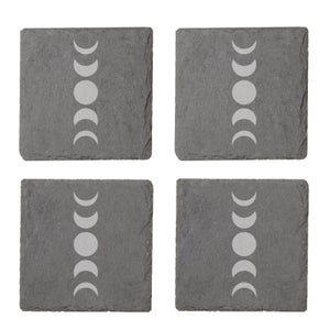 Abstract Moon Phase Engraved Slate Coaster Set