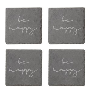 Be Happy Engraved Slate Coaster Set