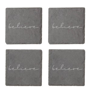 Believe Engraved Slate Coaster Set