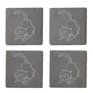 Cat Engraved Slate Coaster Set