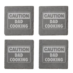 Caution Dad Cooking Engraved Slate Coaster Set