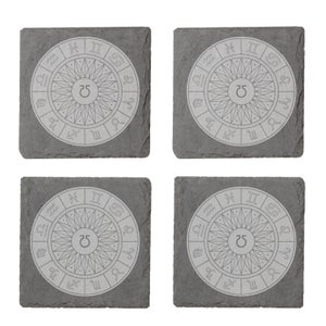 Decorative Horoscope Symbols Engraved Slate Coaster Set