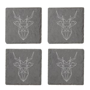 Geometric Stag Engraved Slate Coaster Set