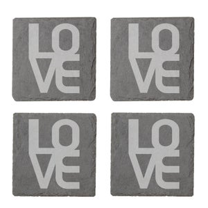 LOVE Engraved Slate Coaster Set